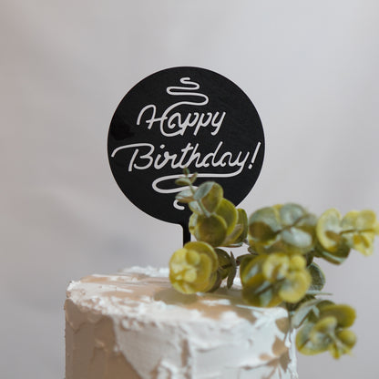 Happy Birthday - solid circle wood topper