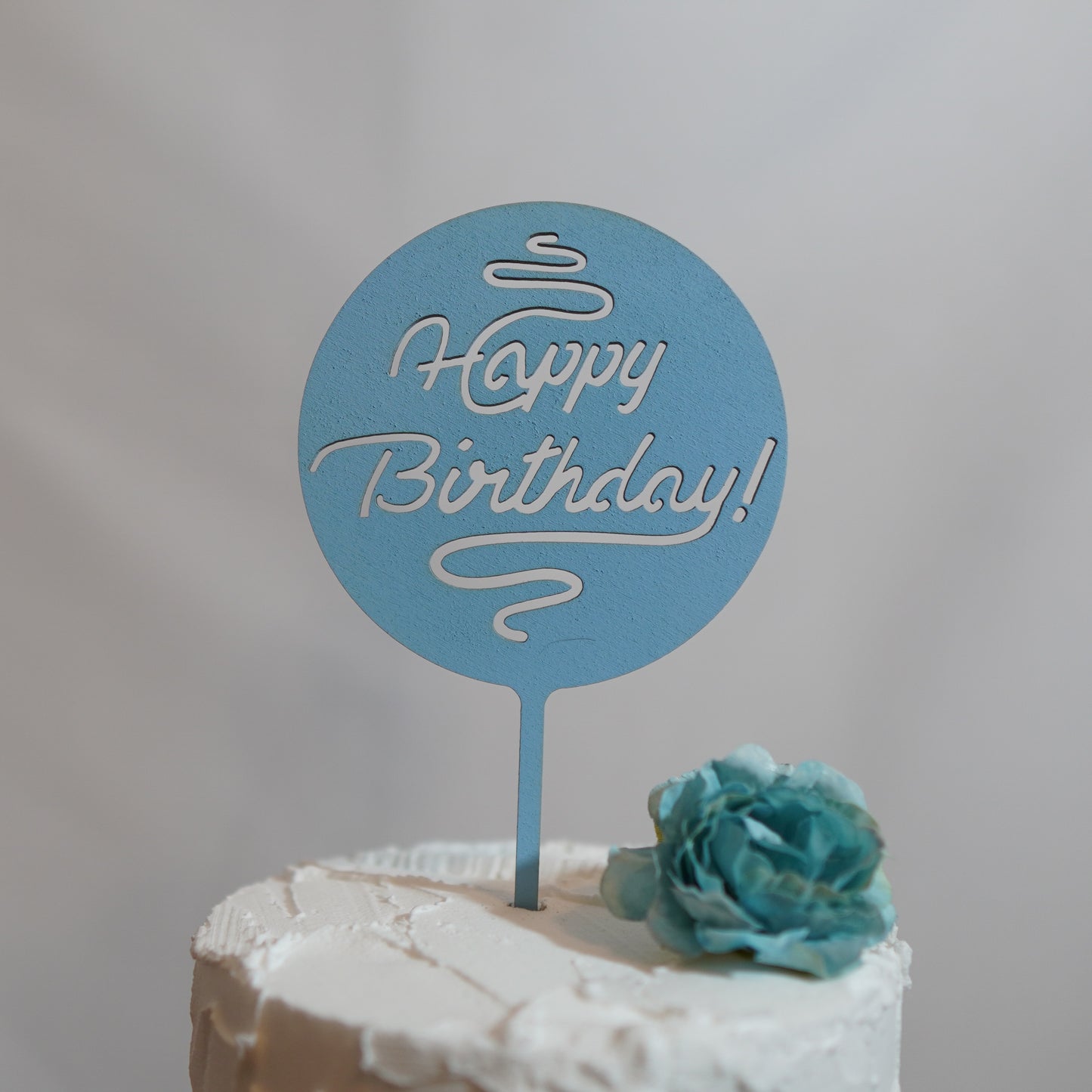 Happy Birthday - solid circle wood topper