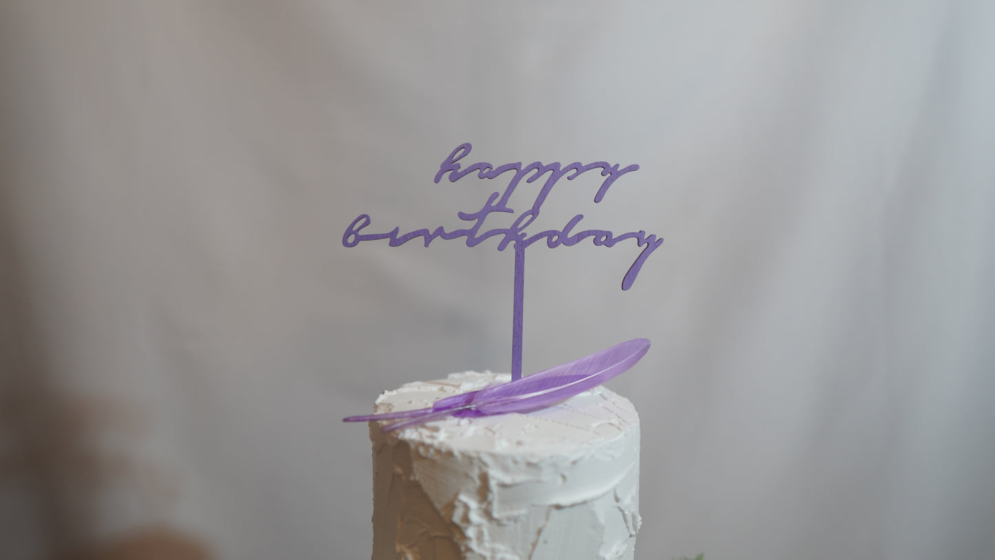 Happy Birthday - cursive wood topper