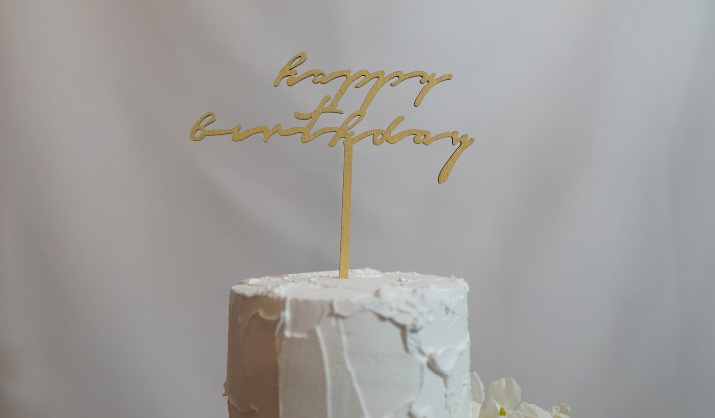 Happy Birthday - cursive wood topper