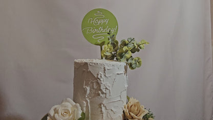 Happy Birthday - solid circle wood topper