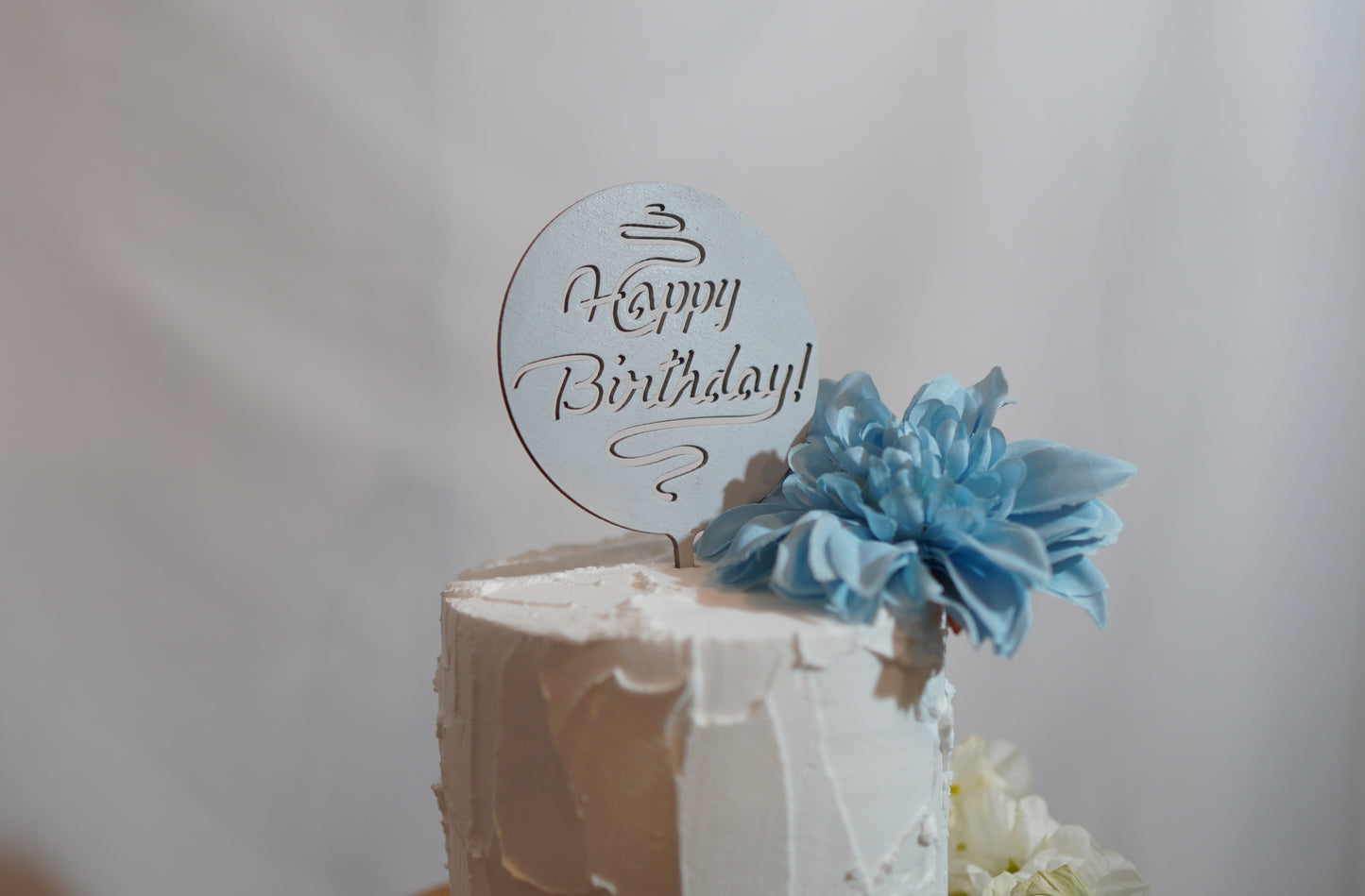 Happy Birthday - solid circle wood topper