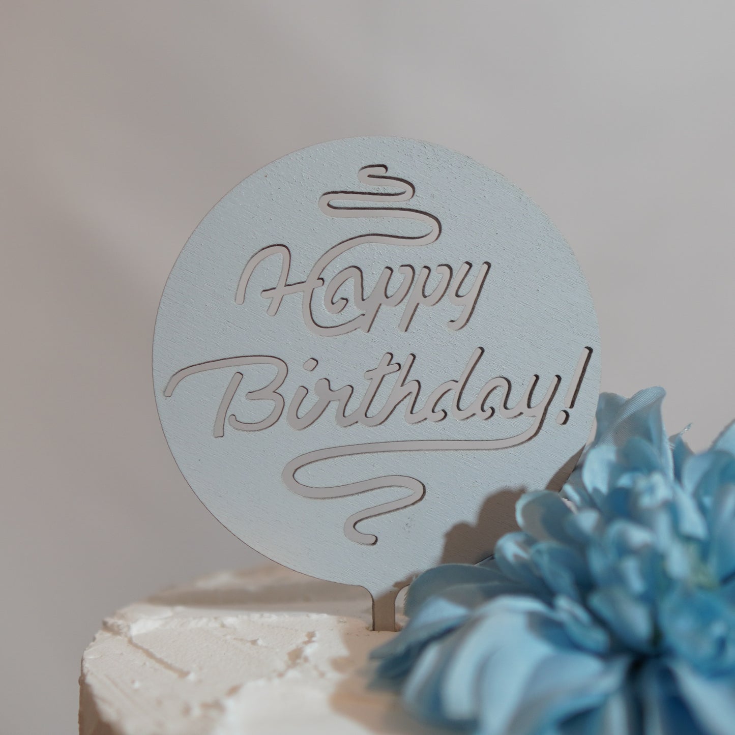 Happy Birthday - solid circle wood topper