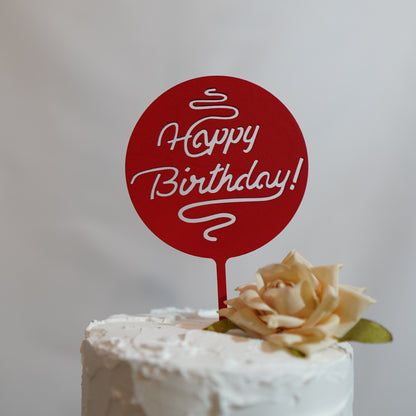 Happy Birthday - solid circle wood topper