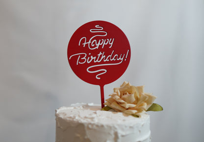 Happy Birthday - solid circle wood topper