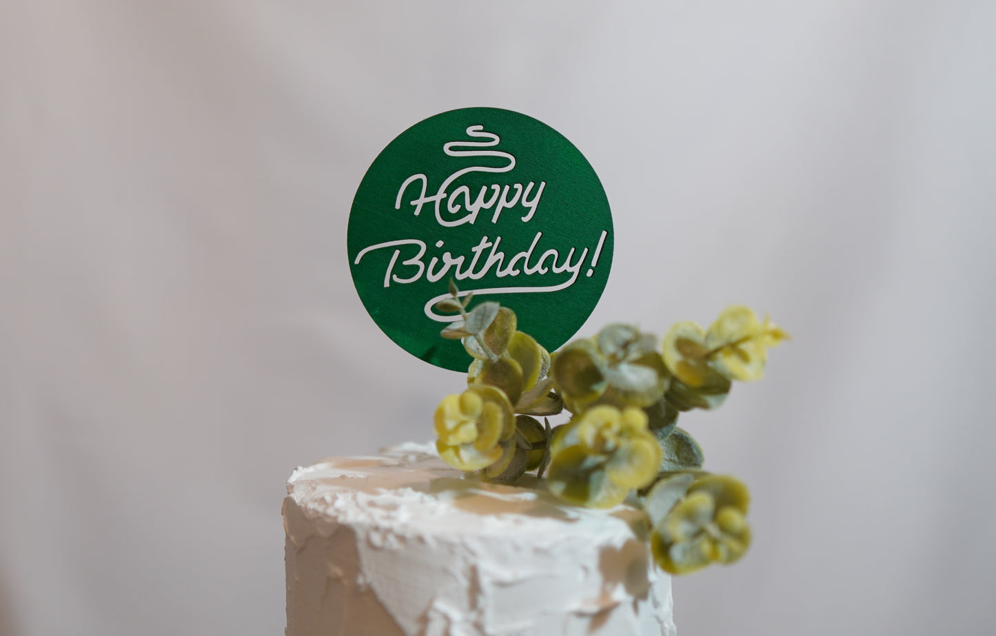 Happy Birthday - solid circle wood topper