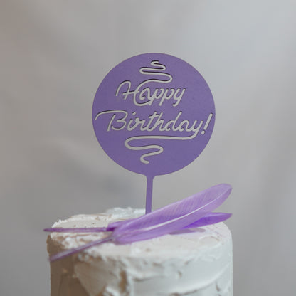 Happy Birthday - solid circle wood topper