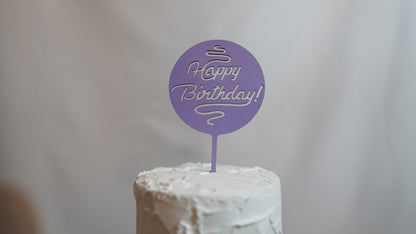 Happy Birthday - solid circle wood topper