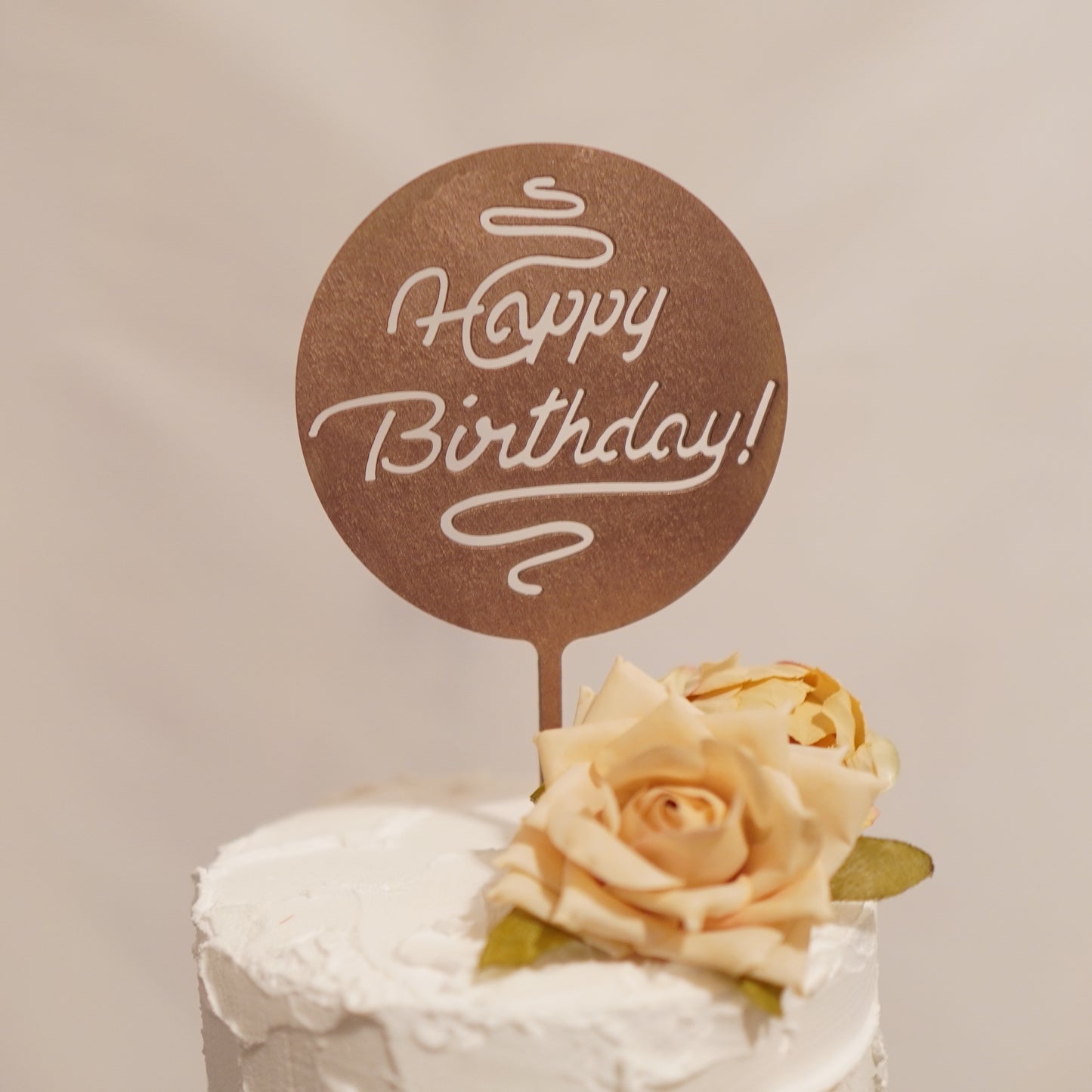 Happy Birthday - solid circle wood topper