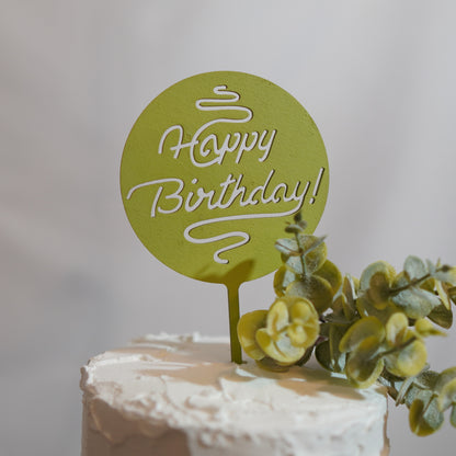 Happy Birthday - solid circle wood topper