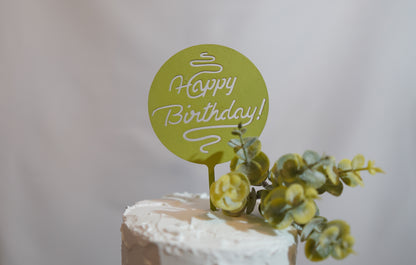 Happy Birthday - solid circle wood topper