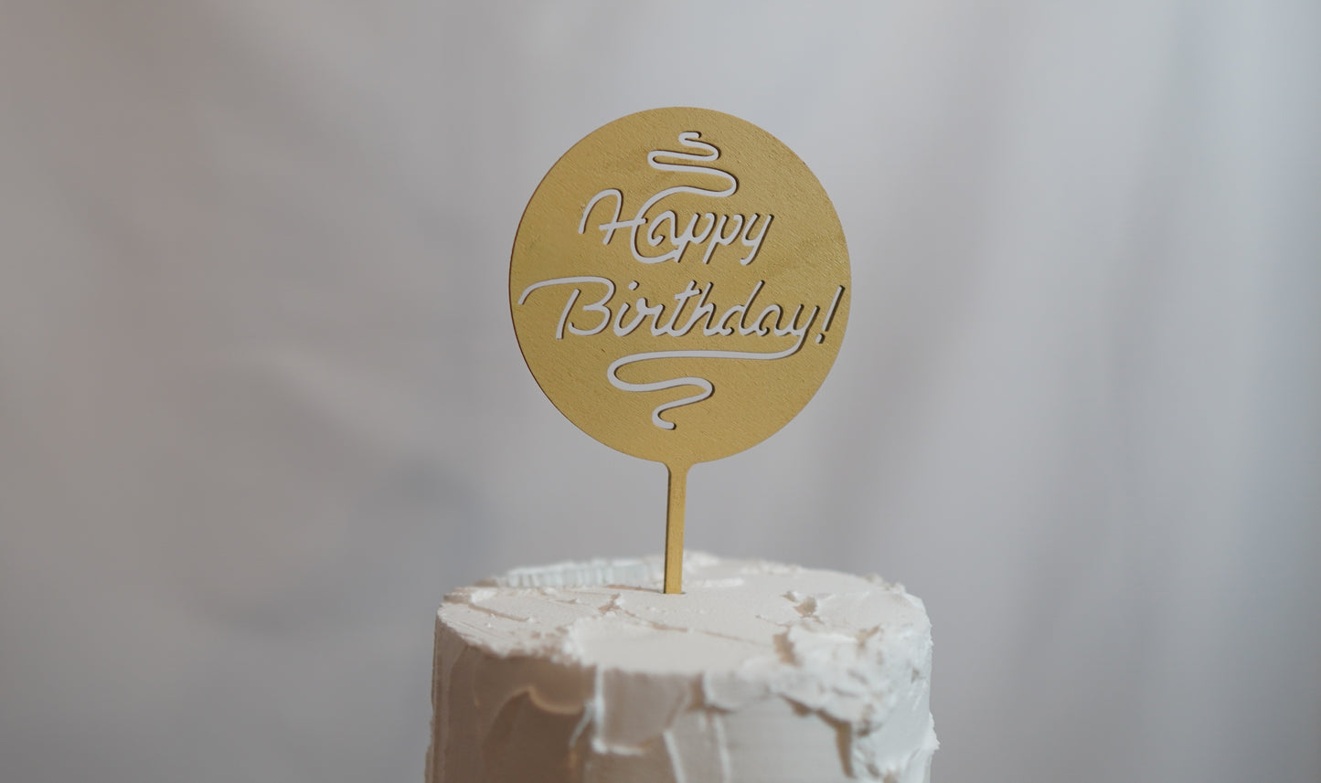 Happy Birthday - solid circle wood topper