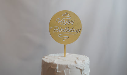 Happy Birthday - solid circle wood topper