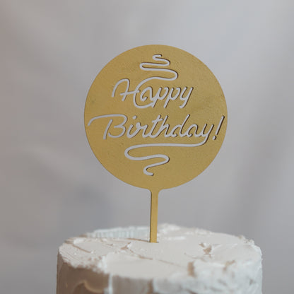 Happy Birthday - solid circle wood topper