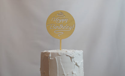 Happy Birthday - solid circle wood topper