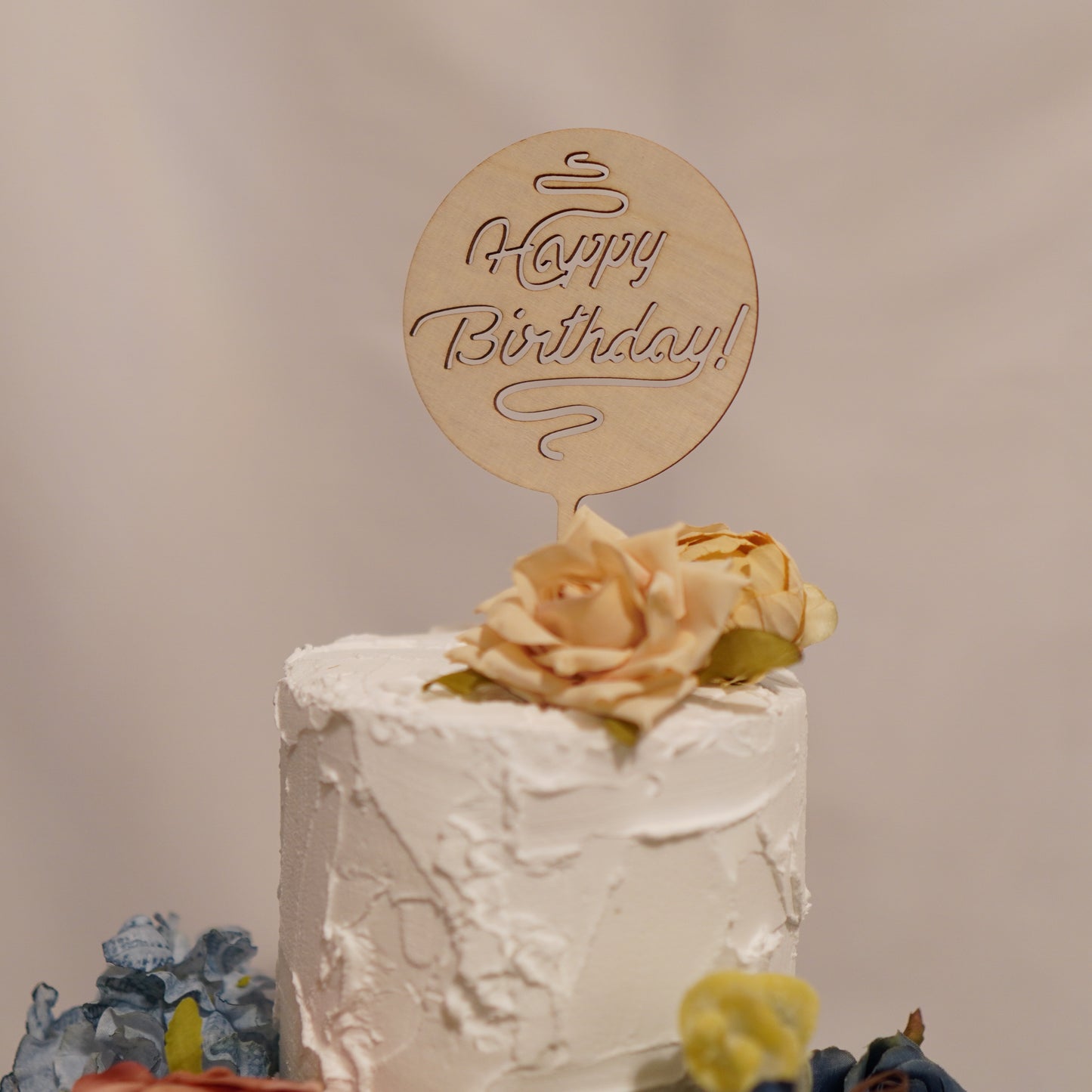 Happy Birthday - solid circle wood topper